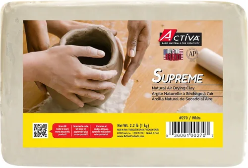 Activa Supreme Arcilla de secado al aire para artistas, blanca, 1 kg (2.2 lbs) | Ultrafina y plasticidad excepcional para estudio, aula y uso de
