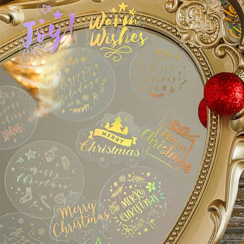 Miniatura 6 de Aromoty Calcomanías de Navidad de lámina dorada de Papá Noel, muñeco de nieve Set (180 piezas con 6 temas) - Calcomanías de resina transparente