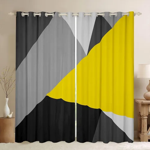 Miniatura 14 de Cortinas opacas de 38 pulgadas de ancho x 45 pulgadas de largo, cortinas opacas de triángulo geométrico naranja, negro, gris claro, cortinas