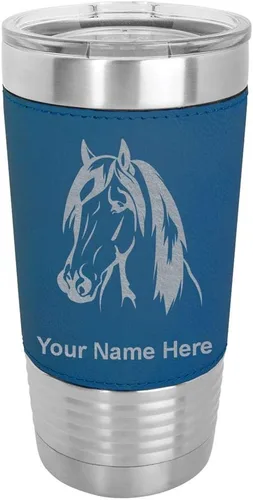 Miniatura 17 de LaserGram Vaso aislado al vacío de 20 onzas, cabeza de caballo 1, grabado personalizado incluido (cuero sintético, rústico)