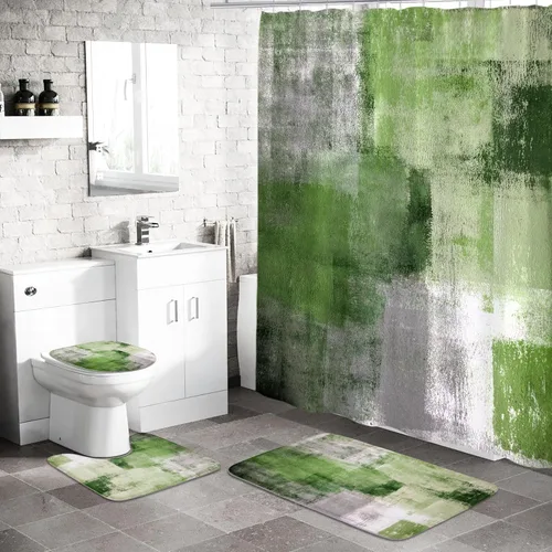 Miniatura 8 de MitoVilla Juego de 4 piezas de baño azul marino con cortina de ducha y alfombras, juegos de cortinas de ducha azul oscuro con alfombras