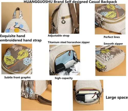 Miniatura 63 de HUANGGUOSHU Mochila de algodón tejida de algodón bohemio con bordado de lona estilo bohemio con múltiples bolsillos retro linda mochila cartera