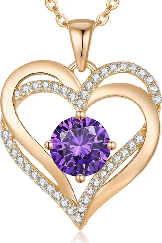 LOUISA SECRET Love Heart Birthstone Necklaces for Women, Birthday Gift for Women, Anniversary Jewelry for Wife Her, 925 Sterling Silver Pendant