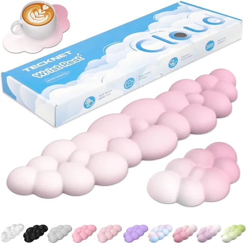 Miniatura 10 de TECKNET Cloud - Juego de reposamuñecas para teclado, reposamuñecas Cloud con base antideslizante, almohadilla de muñeca de cuero PU para teclado