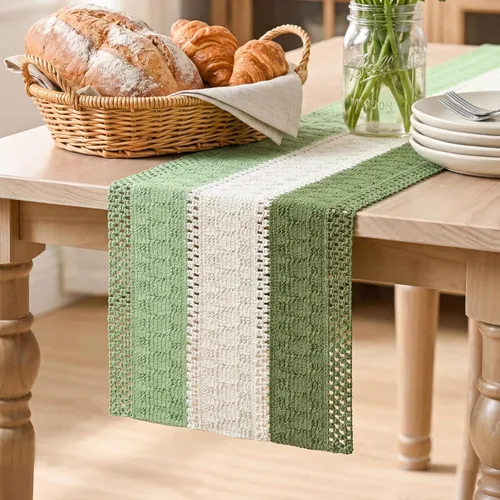 Miniatura 12 de Artoid Mode Camino de Mesa Rústico de Granja Verde Militar, Decoración Estacional Navideña de Mesa de Cocina y Comedor Hueca para Decoración