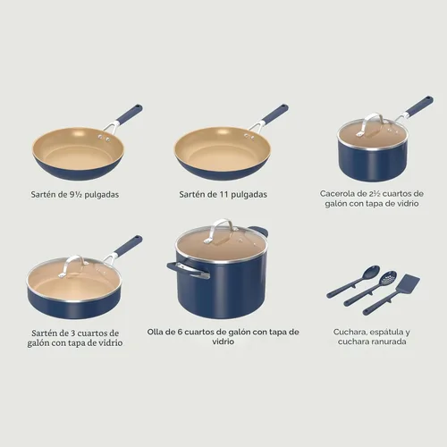 Miniatura 2 de Ninja Juego de utensilios de cocina de cerámica, Extended Life - Juego de utensilios de cocina de 11 piezas con agarre cómodo, sartenes