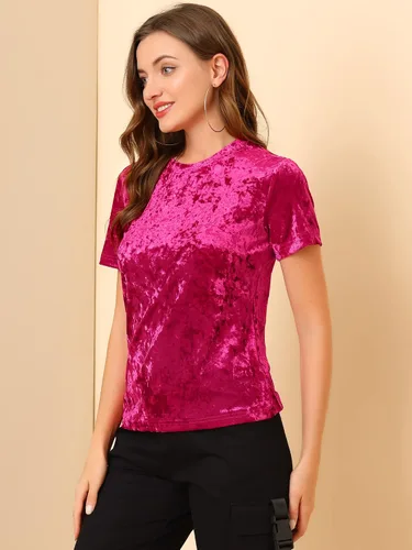 Miniatura 4 de Allegra K Camiseta casual de terciopelo de Navidad para mujer, cuello redondo, manga corta