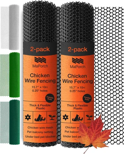 Miniatura 15 de MaPorch - Cerca de alambre de pollo de plástico en malla verde - Malla de 15.7 pulgadas x 10 pies - Protección resistente al clima y valla