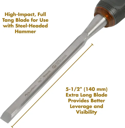 Miniatura 3 de Buck Bros. 74812 Cincel de madera de 3/8 pulgadas, herramientas de tallado de madera de espiga completa, herramientas de carpintería, trabajos