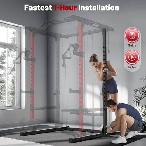 Miniatura 6 de Sportsroyals Jaula de Potencia, Rack de Potencia Multifuncional de 1600 libras con Sistema de Cruce de Cable Ajustable y Más Accesorios