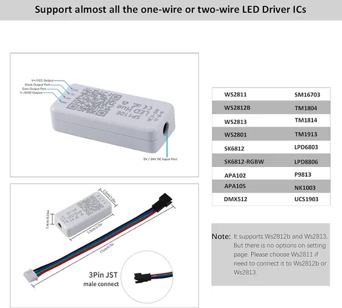 Miniatura 2 de Sp110 - Controlador LED Hue Ws2812b, paquete de 4 unidades Sp110e LED Bluetooth Ws2811 controlador 5-24V, aplicación iOS/Android, control remoto