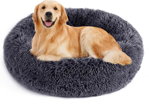 Miniatura 12 de NOYAL Cama Calmante en Forma de Rosquilla para Perros Pequeños a Medianos y Gatos - Cama para Mascotas de Felpa de Piel Sintética Anti-Ansiedad