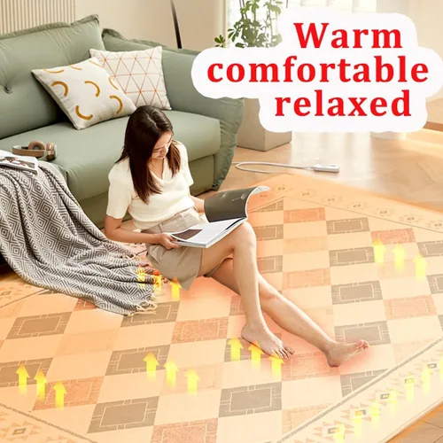Miniatura 2 de Graphene Electric Heating Carpet, Heated Area Rug Heater Floor Mat Electric Heated Indoor Space Foot Warmer Carbon Crystal with 12-Hour Timer 60