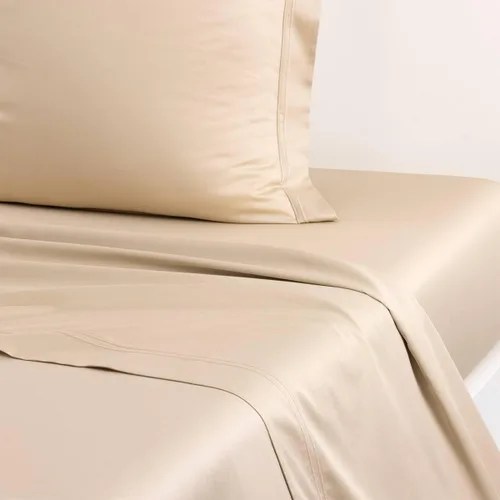 Yves Delorme Triomphe Dune - Sábana encimera tamaño matrimonial/Queen de 94 x 116 pulgadas, sábanas lujosas extra suaves y cálidas, ropa de cama