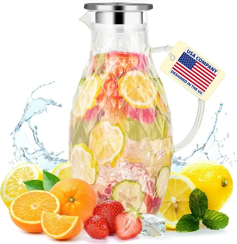 Miniatura 8 de Jarra de vidrio - 1.2 litros / 41 oz, vidrio de borosilicato - Jarra de agua con tapa - para bebidas frías/calientes - Jarra de leche - Jarra de té