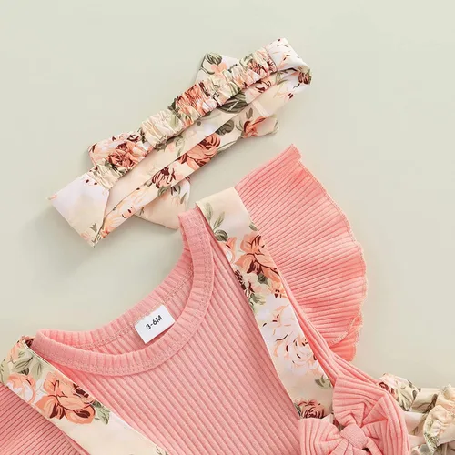 Miniatura 3 de Socutebabe Traje de bebé niña con estampado floral, vestido para recién nacido, con volantes, lindo traje de verano y diadema