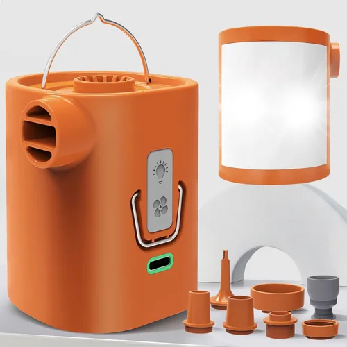 Bomba de aire para inflables con batería recargable de 3600 mAh y luz de campamento, ultra rápida 400L/min y mini bomba de aire eléctrica, 6