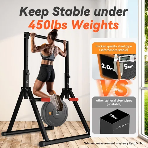 Miniatura 2 de WATBKHE Power Tower Pull Up Dip Station Foldable, Pull Up Bar Station Adjustable, Multi-Function Home Gym, Strength Training Fitness Equipment, Negro
