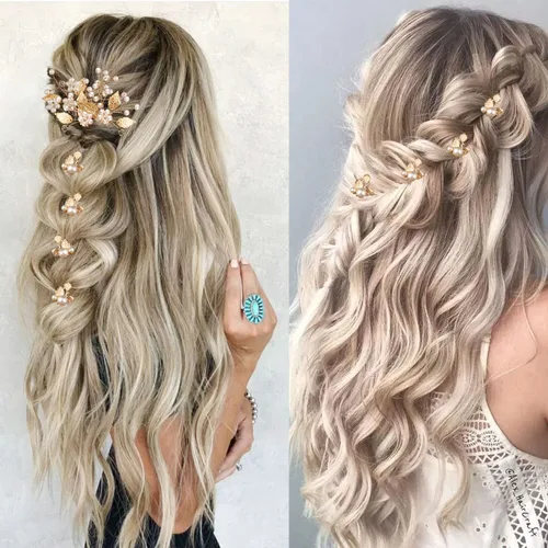 Miniatura 6 de 7 horquillas para el cabello de boda, hoja dorada, tocado de novia, perlas, accesorios para el cabello, accesorios para el cabello, accesorios