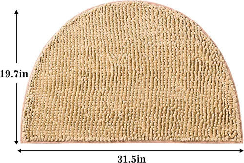 Miniatura 2 de Alfombra de baño semicírcula, de chenilla, de color beige, absorbente de agua, lavable para niños, alfombra de baño y ducha (19.2 x 31.1 pulgadas)