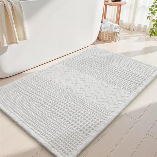 Miniatura 7 de AMOAMI Tapete de Baño de Waffle, Tapetes de Baño Súper Absorbentes para Baño, Alfombras de Baño Bohemias Antideslizantes Lavables, Tapete de Baño