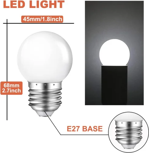 Miniatura 2 de Bombilla de luz nocturna, bombillas LED de 1 W, bombillas G14 G45 E26, bombillas de ahorro de energía, equivalente a 5 W, blanco frío de 6500 K