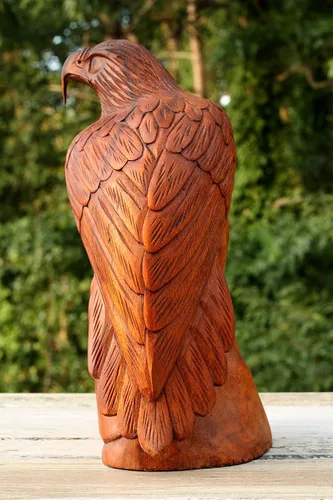 Miniatura 3 de G6 Collection Estatua grande de madera maciza hecha a mano de águila americana de 12 pulgadas, escultura artística tallada a mano rústica cabaña