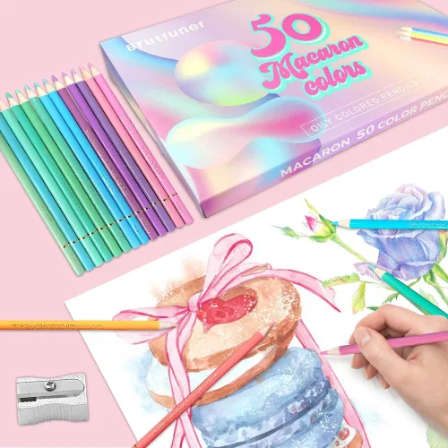 Miniatura 7 de LBW 50 lápices de colores pastel de macarrón, núcleo suave profesional para adultos, principiantes, bocetos, sombreado