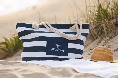 Miniatura 6 de Fishers Finery Heavy Canvas Striped Beach Bag with Rope Handle Multi Sizes
