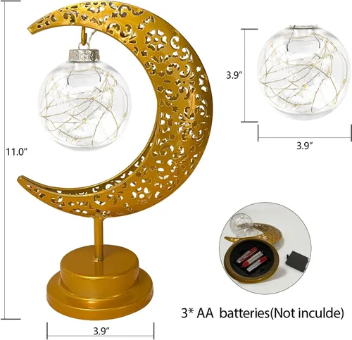 Miniatura 6 de Lámpara de mesa decorativa, luz de luna creciente, decoración de mesa de Ramadán, funciona con pilas, lámpara de escritorio de Ramadán de Navidad