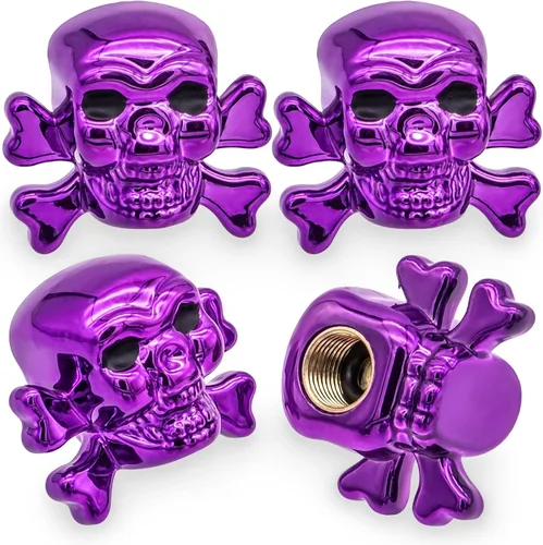 Miniatura 46 de 4 tapones de válvula de neumático estilo calavera, con anillo de goma O, cubiertas universales de vástago de válvula de neumático de núcleo de cobre