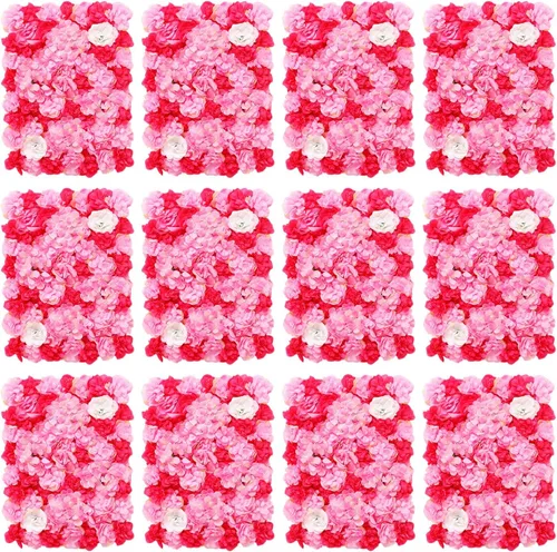 Miniatura 13 de Paneles de pared de flores 3D, 12 paneles de pared de flores artificiales, rosas de seda, fondo de pared de flores sintéticas decorativas