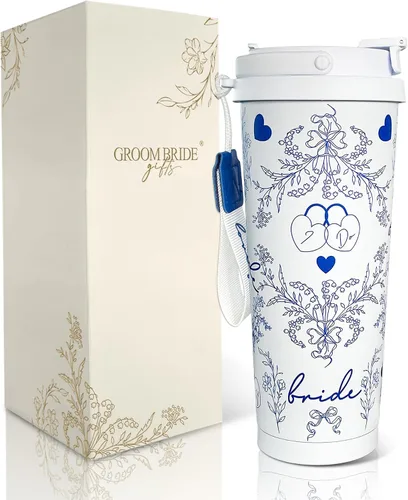 Miniatura 12 de Regalo de despedida de soltera, taza de acero inoxidable aislada de 16.2 onzas, botella de agua con tapa a prueba de derrames 2 en 1, regalo Novia