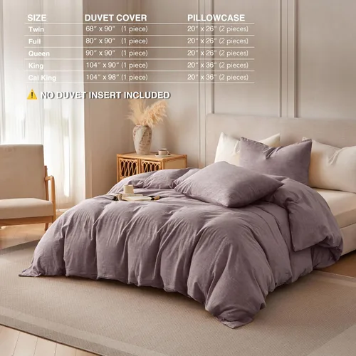 Miniatura 6 de BFS HOME Funda de edredón de lino tamaño King, mezcla de lino de algodón suave y transpirable, juego de ropa de cama de 3 piezas con 2 fundas