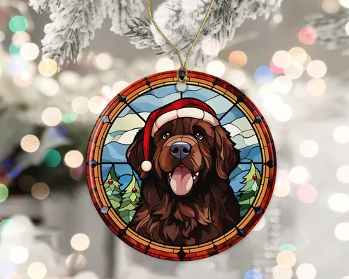 Miniatura 2 de Terranova Adorno de cerámica de vitrales de Navidad, adorno colgante para árbol de Navidad, adorno de vitral de perro, adorno religioso