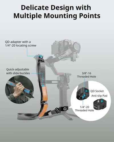 Miniatura 6 de SmallRig Mango Eslinga Empuñadura de Cardán para DJI RS 2 / RSC 2 / RS 3 / RS 3 Pro/RS 3 Mini/RS 4 / RS 4 Pro/RS 4 Mini, Empuñadura Ajustable
