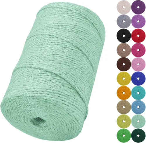 Miniatura 16 de Cuerda de yute natural de 0.079 pulgadas y 328 pies para manualidades, cuerda de yute de colores de 3 capas para envoltura de regalos, jardinería