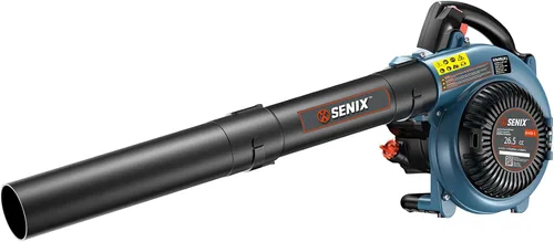 SENIX 4QL Soplador de hojas portátil a gas de 4 ciclos de 26.5 cc para limpieza del cuidado del césped, hasta 410 CFM y 125 MPH, peso ligero, mango