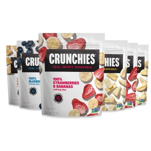 Miniatura 6 de Crunchies Frutas Liofilizadas, Fruta Crujiente 100% Totalmente Natural, Sin OGM y Kosher, Paquetes de Aperitivos de Fruta Liofilizada Resellables