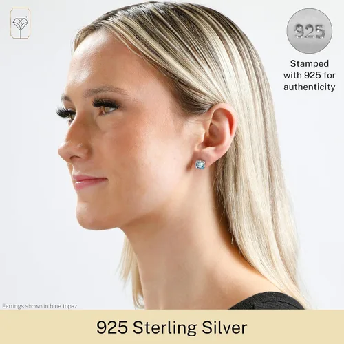 Miniatura 2 de Pendientes de tuerca de 0.276in con forma de diamante y piedra preciosa de corte cojín en plata de ley