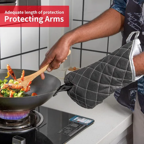 Miniatura 5 de Manoplas para horno ignífugas resistentes al calor hasta 425 °F 15 pulgadas, color negro, paquete de 2