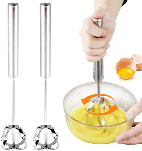 Miniatura 10 de Batidor semiautomático de acero inoxidable, batidor de huevos de acero inoxidable 2026, batidor giratorio de mano para batir huevos, batidor