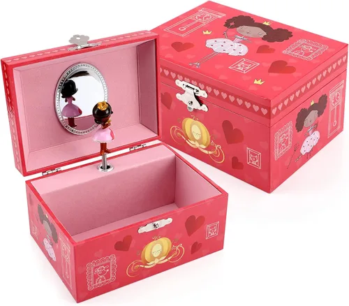 FALUOS Joyero musical con bonita caja de música de princesa giratoria estuche de almacenamiento de joyas el mejor regalo de juguetes para niñas