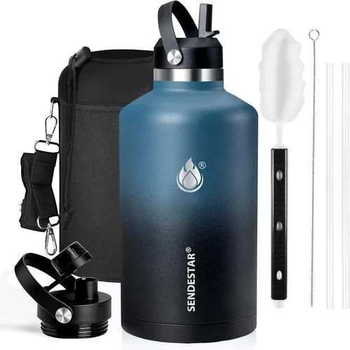 Miniatura 45 de SENDESTAR Botella de agua aislada de 24 onzas, boca ancha, botella de agua de 24 onzas con tapa con popote, tapa de boquilla, acero inoxidable