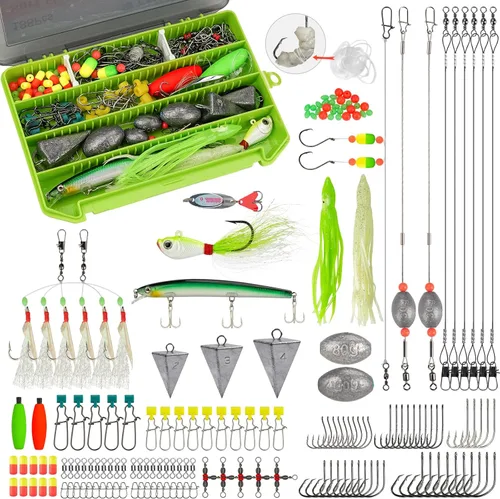 THKFISH Kit de aparejos de pesca de surf, juego de equipo de agua salada, señuelos de pesca de agua salada, aparejos de cebo de pesca, cuchara, cola