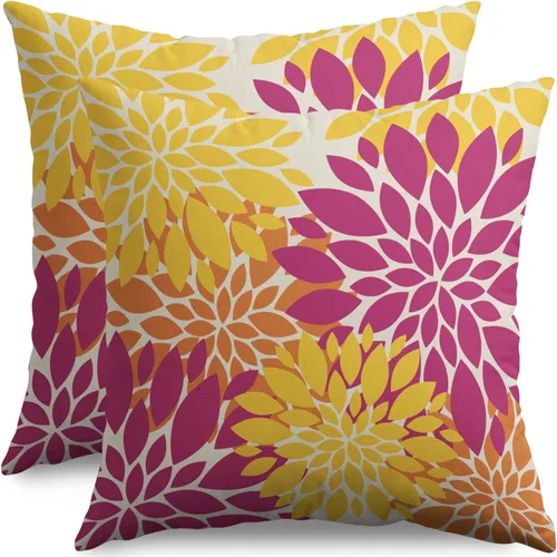 Miniatura 60 de Fundas de Almohada Azul Aguamarina 16X16 Pulgadas Juego de 2, Flores de Dalia Primavera Verano Floral Crema Fundas de Almohada Decorativas