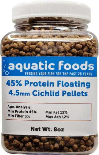 Pellets de cíclidos, 45% proteína flotante de 0.177 in (5/32 pulgadas) para Oscar, cíclidos centroamericanos, sudamericanos... tarro pequeño de 8