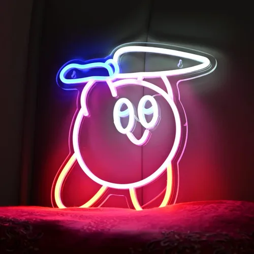 Miniatura 5 de Letreros de neón LED coloridos con cuchillo Kirbee de anime Kawaii, luz de neón estilo retro para jugadores y fanáticos del anime, perfecto