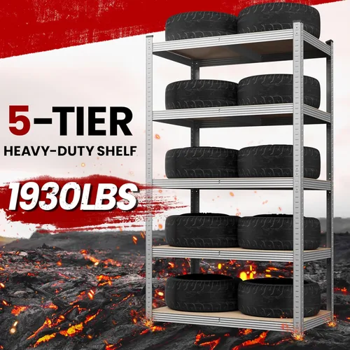 Miniatura 5 de Yaheetech Estantes de almacenamiento, estantería de metal ajustable resistente de 5 niveles, estante industrial para garaje, almacén, despensa, Plata