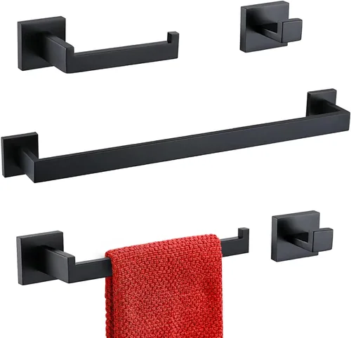 Miniatura 12 de TURS Juego de accesorios de baño de 5 piezas, juego de toalleros negros y dorados, incluye toallero de 24 pulgadas, soporte para toallas de mano